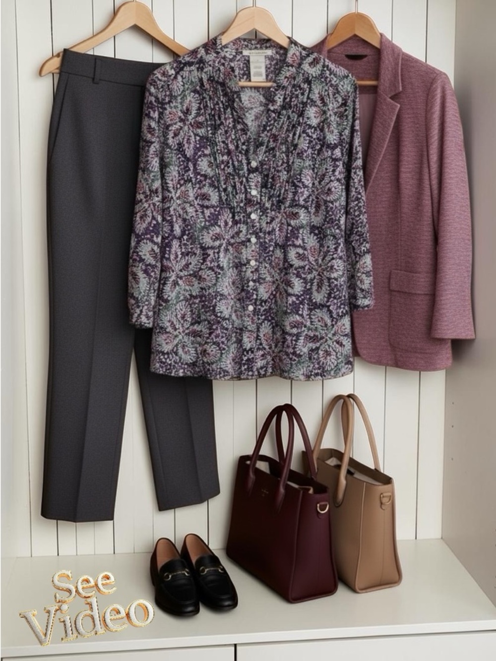 👛(ANY 2/$25) Vintage JM COLLECTION Cotton Blouse, pink/purple/green 3/4 Sleeves